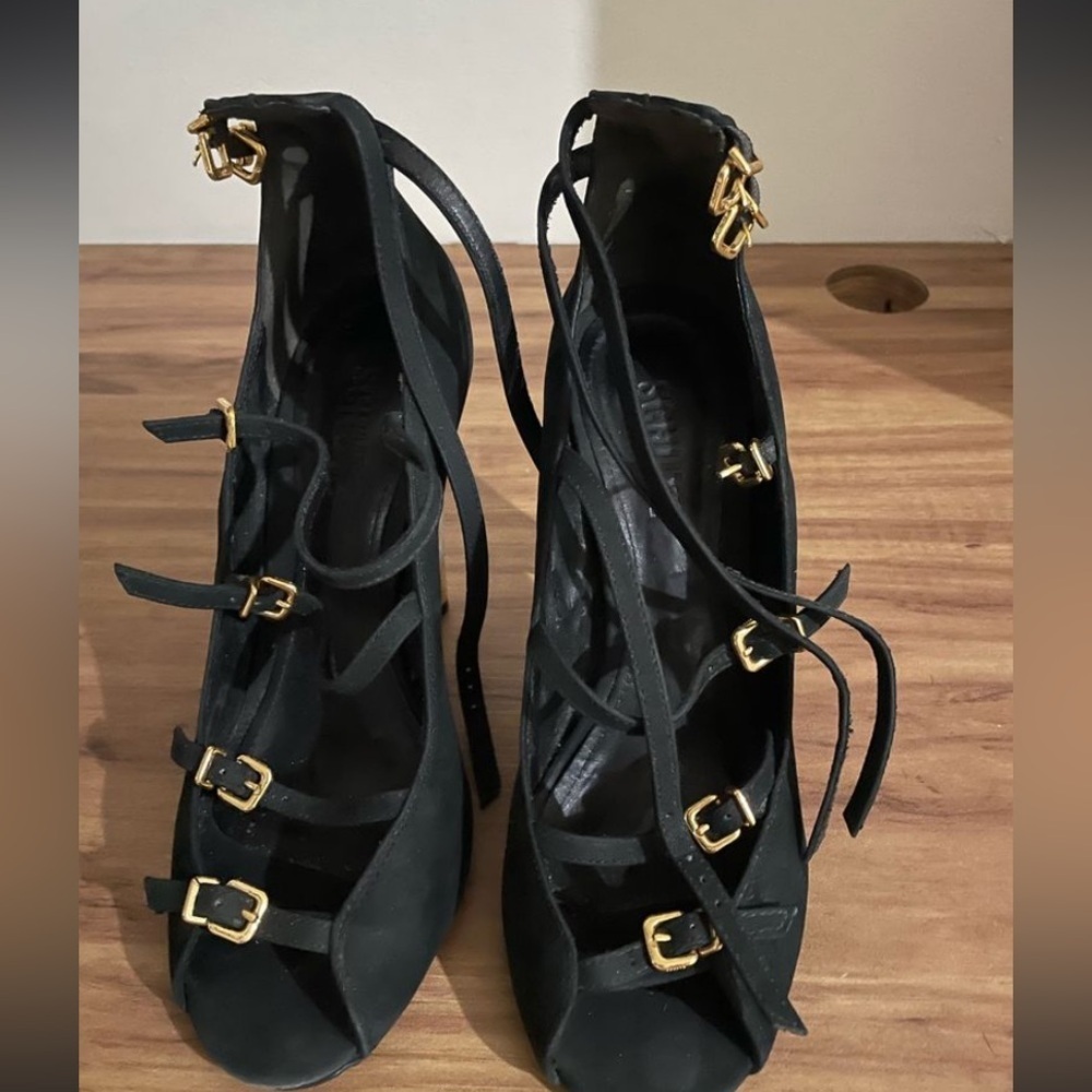 Schutz lucite clear heel Strappy buckle heels bobo fall party $150 6 black rare